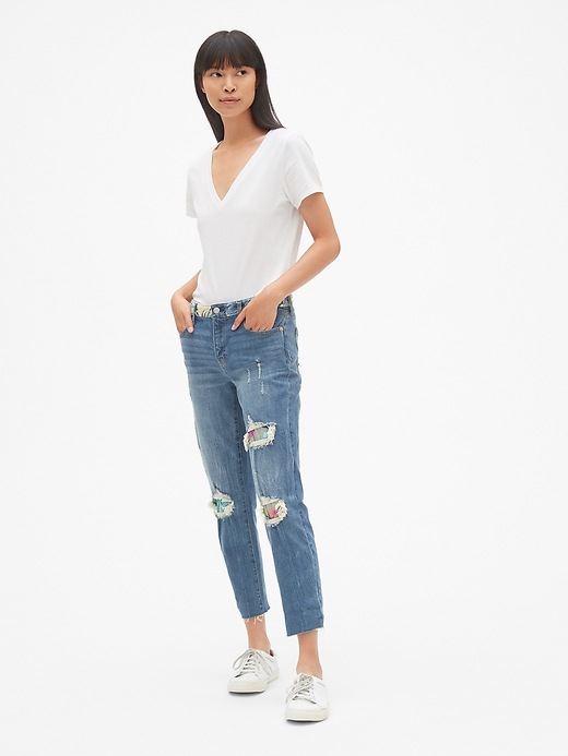 Image number 3 showing, Mid Rise Best Girlfriend Jeans with Floral Print Detail