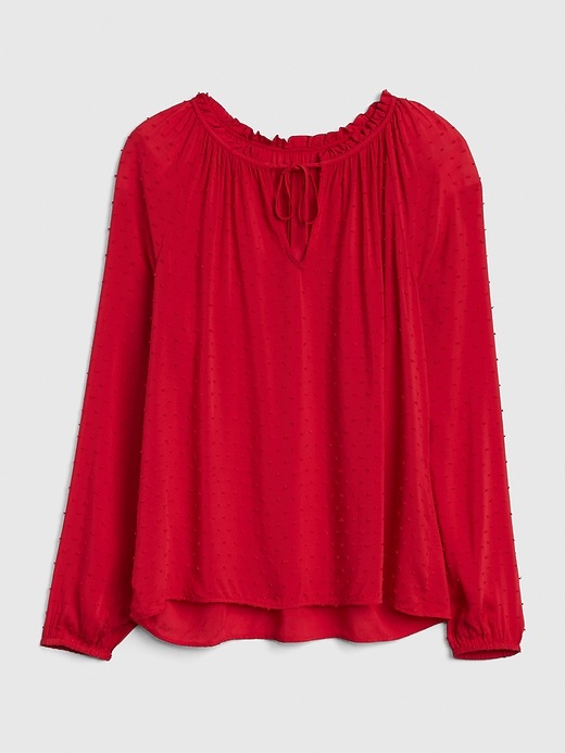 Image number 6 showing, Ruffle V-Neck Blouse in Swiss Dot
