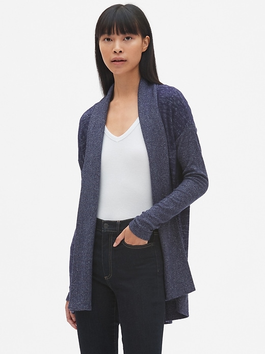 View large product image 1 of 1. Softspun Open-Front Shawl Collar Cardigan Sweater