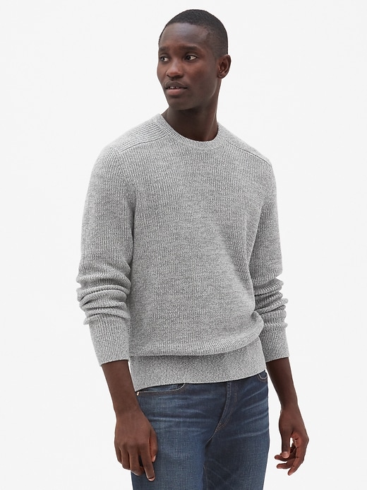 1 of 8 showing, with the color light grey marle of product Shaker Stitch Pullover Crewneck Sweater