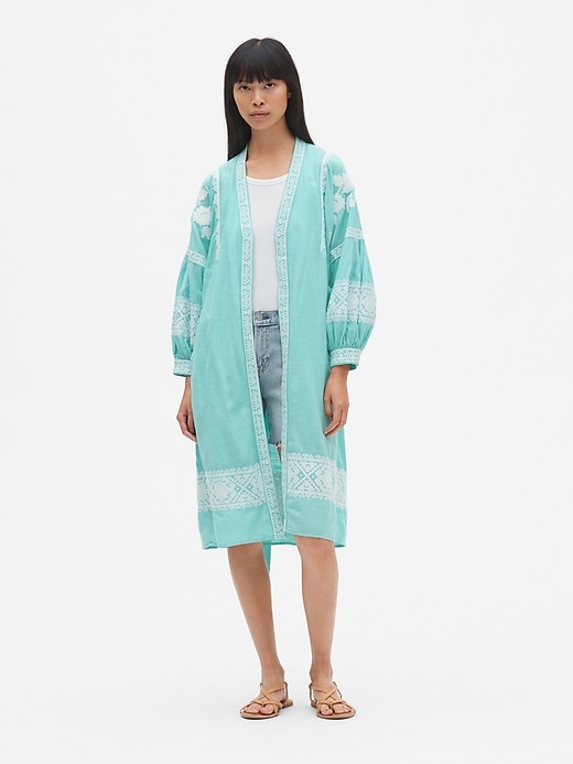 Image number 3 showing, Embroidered Balloon Sleeve Robe Jacket