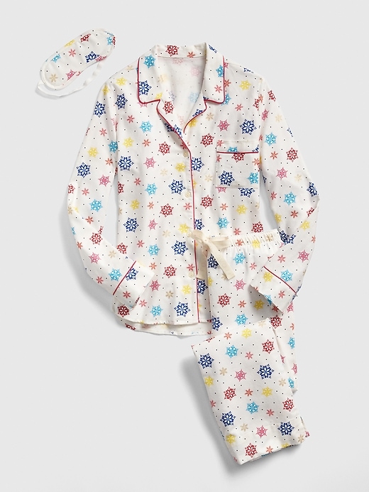 2 of 8 showing, with the color multi snowflake milk of product Cozy Flannel PJ Set with Eye Mask