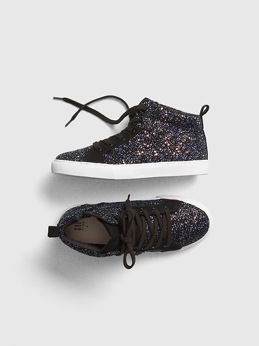 1 of 8 showing, with the color true black of product Kids Glitter Hi-Top Sneakers