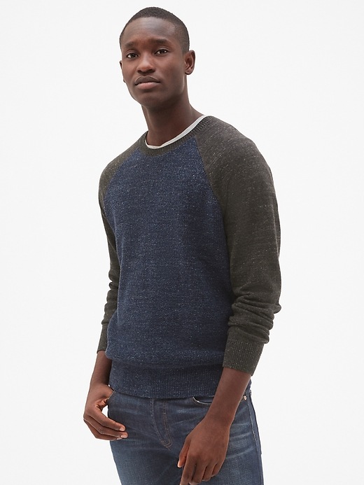 Image number 7 showing, Textured Colorblock Crewneck Pullover Sweater