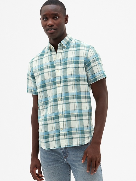 Image number 7 showing, Standard Fit Short Sleeve Shirt in Linen-Cotton