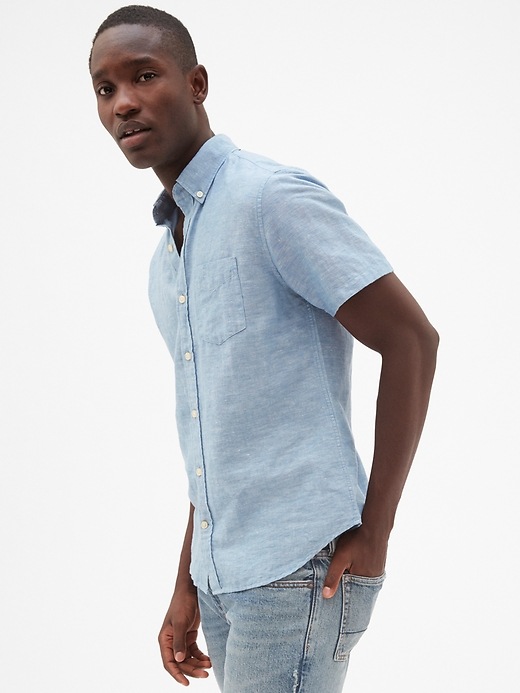 Image number 9 showing, Standard Fit Short Sleeve Shirt in Linen-Cotton