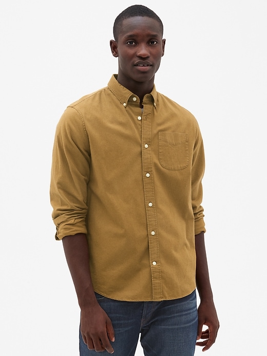 1 of 8 showing, with the color palomino brown of product Lived-In Stretch Oxford Shirt