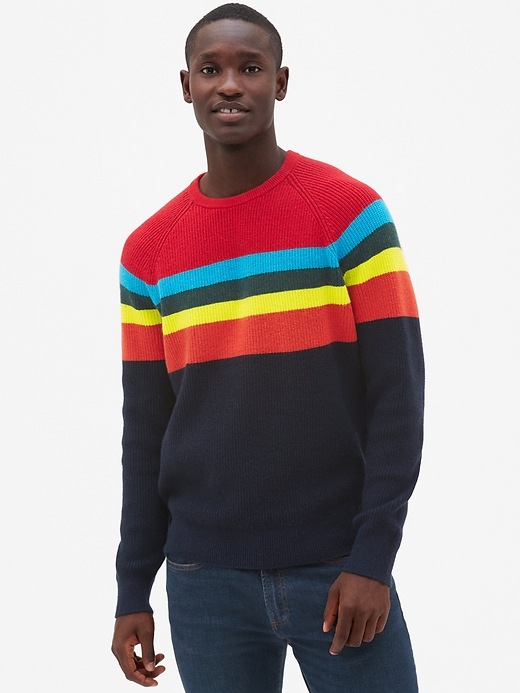 1 of 8 showing, with the color multi stripe of product Crazy Stripe Colorblock Pullover Sweater