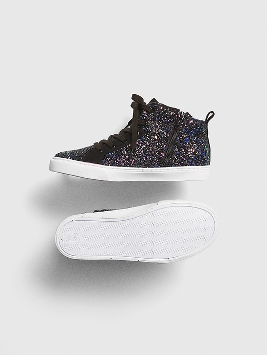 2 of 8 showing, with the color true black of product Kids Glitter Hi-Top Sneakers