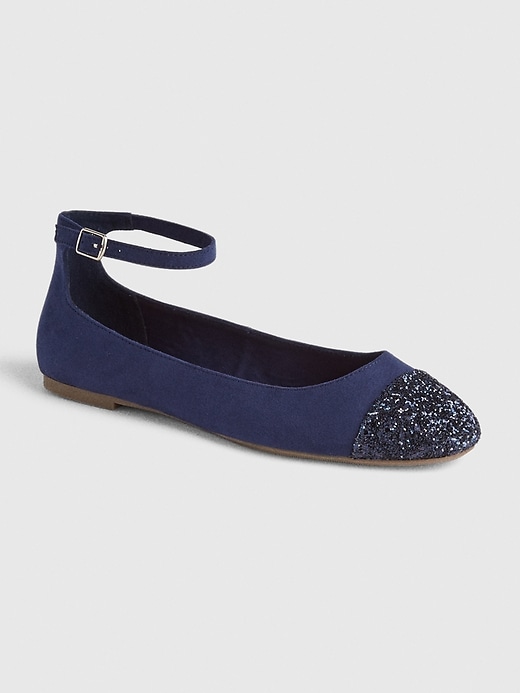 Image number 1 showing, Glitter Toe Cap Ankle-Strap Flats