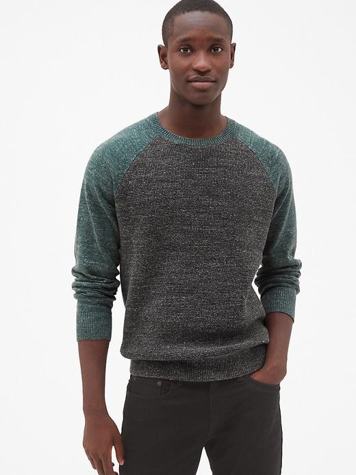 Image number 1 showing, Textured Colorblock Crewneck Pullover Sweater