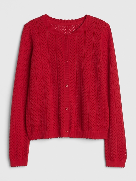 1 of 8 showing, with the color modern red of product Pointelle Cardigan Sweater