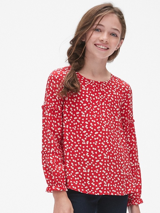 2 of 8 showing, with the color modern red of product Kids Print Ruffle Top