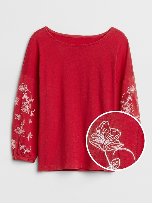 Image number 1 showing, Embroidered-Sleeve Top