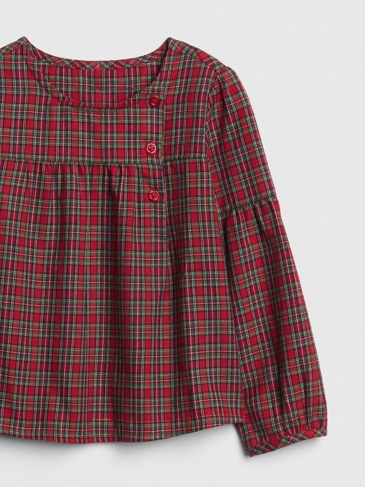 Image number 3 showing, Plaid Button Balloon-Sleeve Top