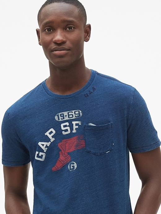 1 of 8 showing, with the color dark indigo of product Logo Graphic Indigo Short Sleeve T-Shirt
