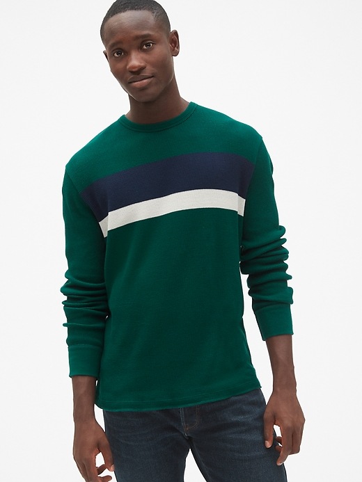 Image number 7 showing, Long Sleeve Stripe Classic T-Shirt in Waffle Knit