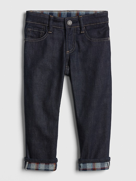 Image number 1 showing, Superdenim Plaid-Brushed Slim Jeans with Defendo