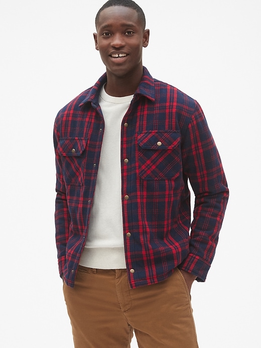 Image number 1 showing, Sherpa-Lined Plaid Shirt Jacket