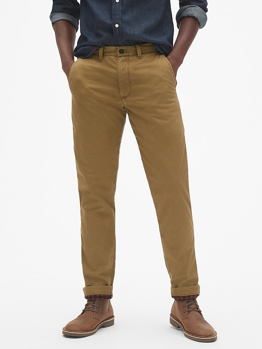 Image number 1 showing, Flannel-Lined Khakis in Slim Fit with GapFlex