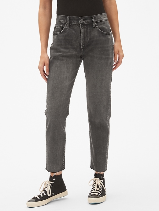 Image number 1 showing, High Rise Girlfriend Jeans with Raw Hem