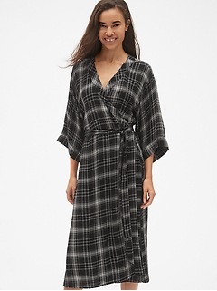 Plaid Tie,Waist Midi Wrap Dress