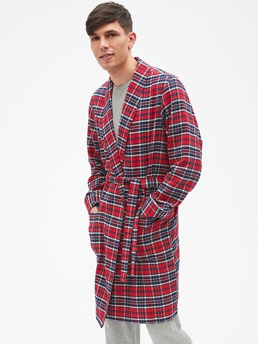 1 of 8 showing, with the color red plaid of product Plaid Flannel Robe