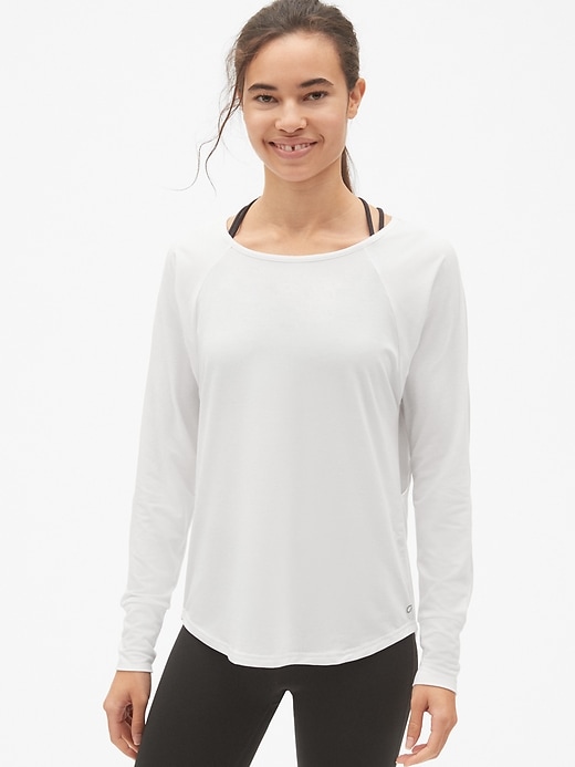 View large product image 1 of 1. GapFit Double-Layer Long Sleeve Cut-Out Top