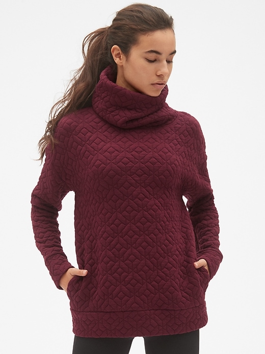 View large product image 1 of 1. GapFit Jacquard Knit Funnel-Neck Pullover Sweatshirt
