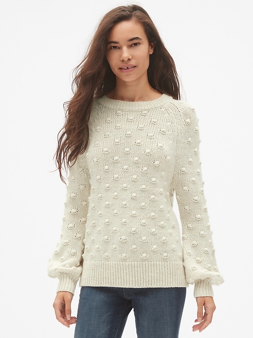 View large product image 1 of 1. Bobble Stitch Blouson Sleeve Pullover Sweater