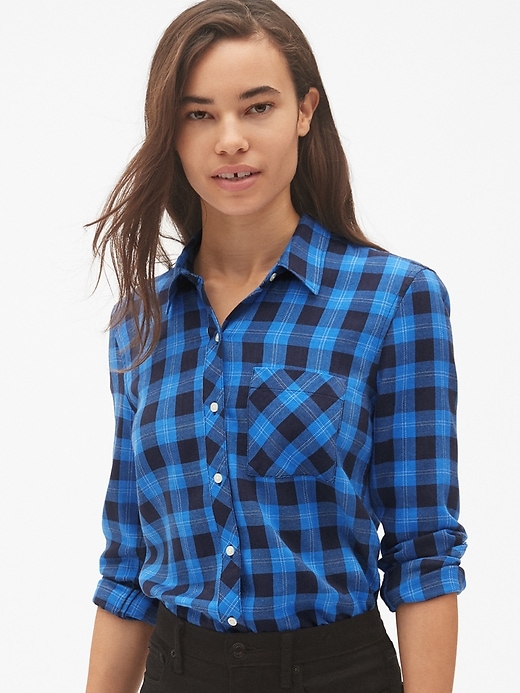 View large product image 1 of 1. Drapey Plaid Flannel Pocket Shirt