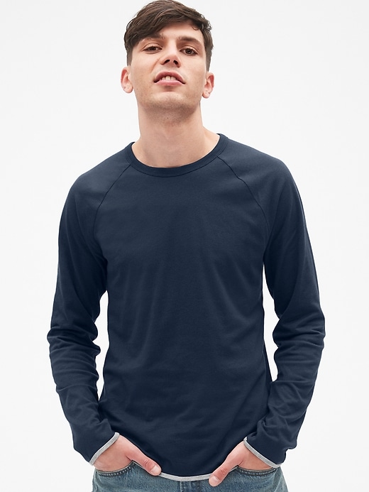 View large product image 1 of 1. Long Sleeve Double-Face Crewneck T-Shirt