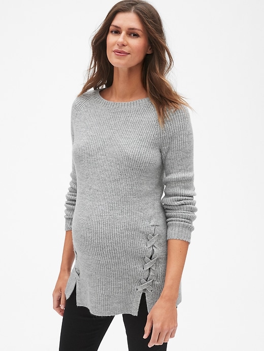 View large product image 1 of 1. Maternity Side Lace-Up Sweater Tunic