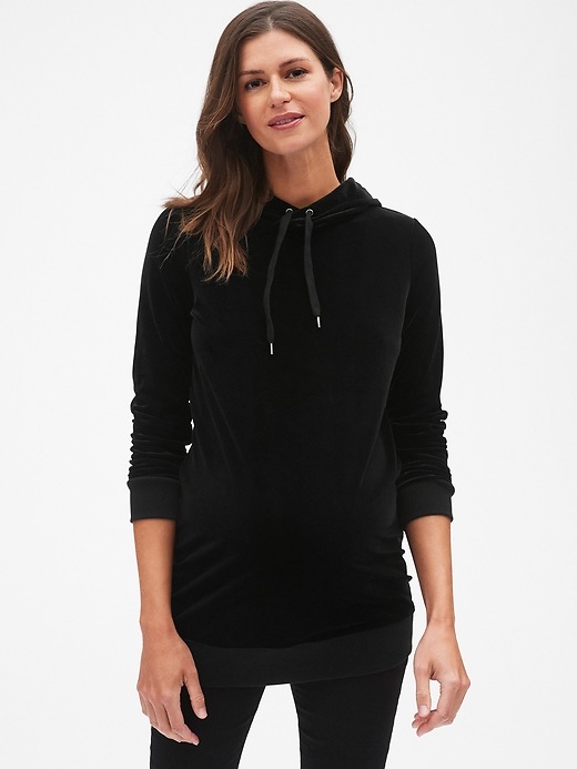 Image number 1 showing, Maternity Velvet Pullover Hoodie