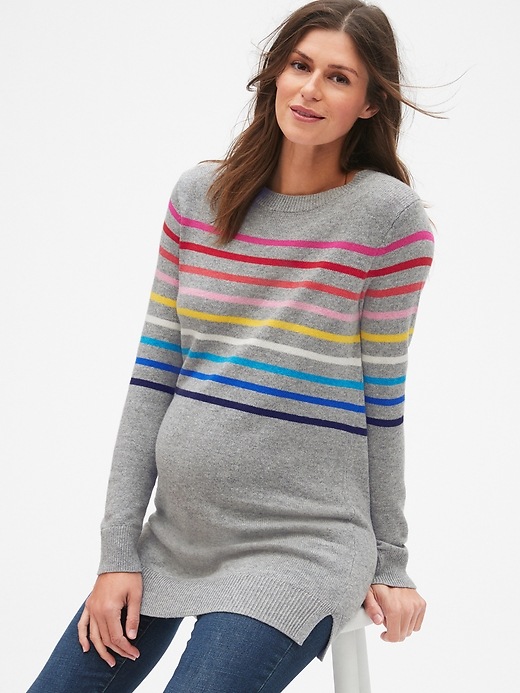 Image number 1 showing, Maternity Crazy Stripe Crewneck Pullover Sweater Tunic
