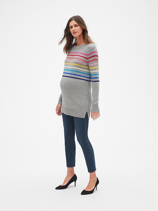 Image number 3 showing, Maternity Crazy Stripe Crewneck Pullover Sweater Tunic