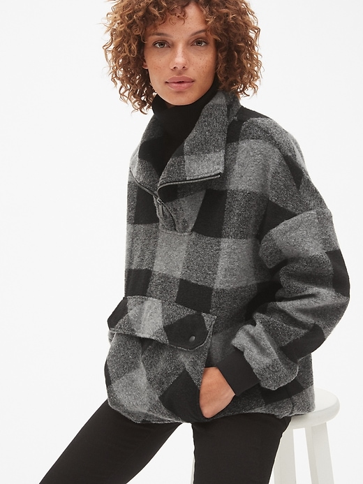 Image number 1 showing, Oversized Plaid Quarter-Zip Pullover Jacket