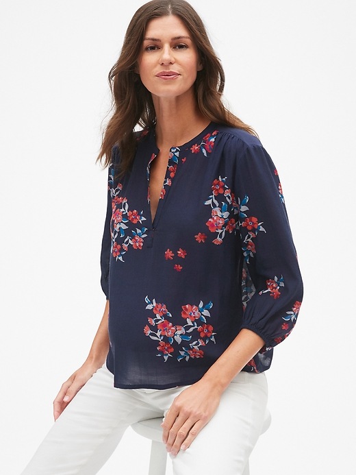 View large product image 1 of 1. Maternity Floral Print Split-Neck Top