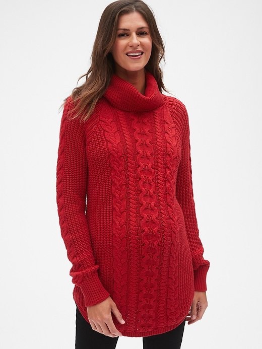 Image number 1 showing, Maternity Cable-Knit Turtleneck Pullover Sweater