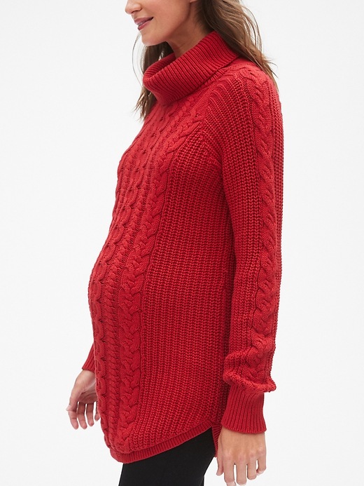 Image number 4 showing, Maternity Cable-Knit Turtleneck Pullover Sweater