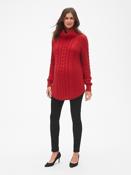 Image number 3 showing, Maternity Cable-Knit Turtleneck Pullover Sweater
