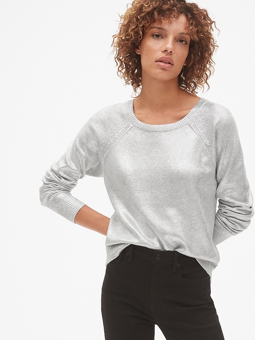 1 of 8 showing, with the color silver grey of product Metallic Pullover Sweater