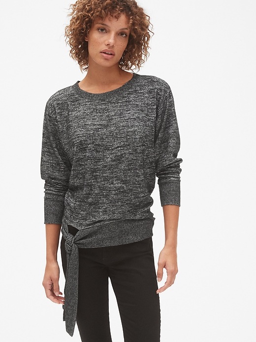 1 of 8 showing, with the color true black of product Softspun Brushed Pullover Sweatshirt with Tie-Hem