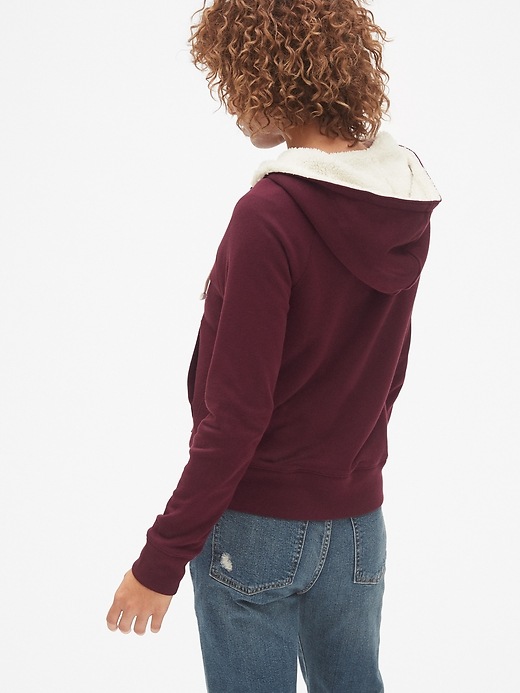 2 of 8 showing, with the color vamp red of product Sherpa-Lined Stripe Logo Full-Zip Hoodie