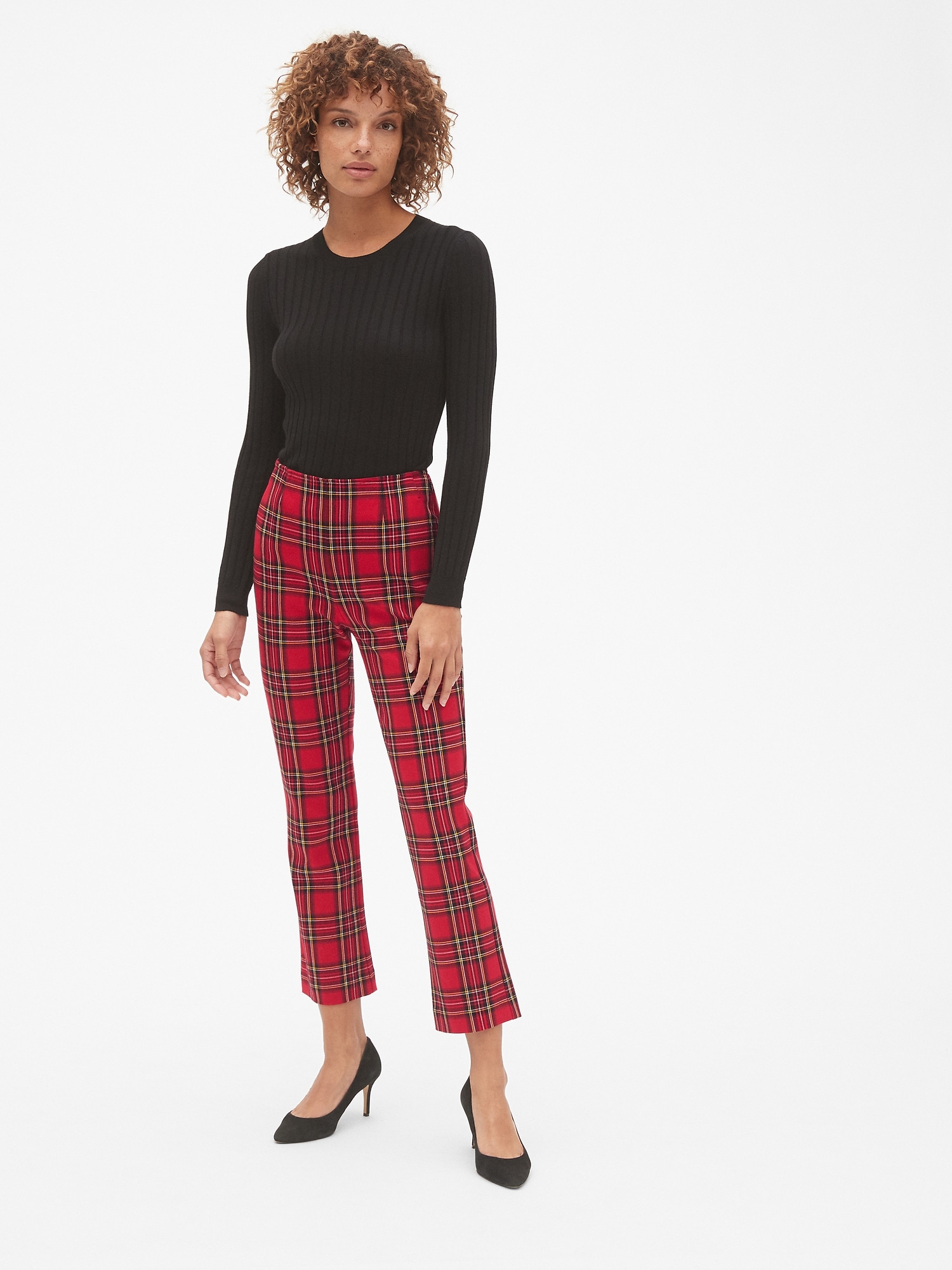 Fitted Slim-fit Pants - Red/plaid - Ladies