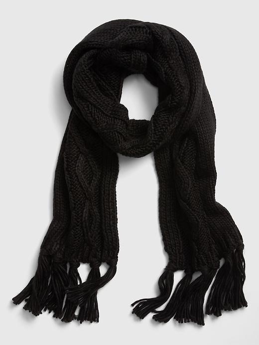 View large product image 1 of 1. Chunky Cable-Knit Fringe Scarf