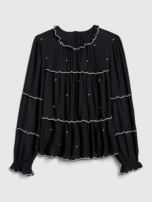 Image number 6 showing, Embroidered Long Sleeve Tiered Ruffle Blouse