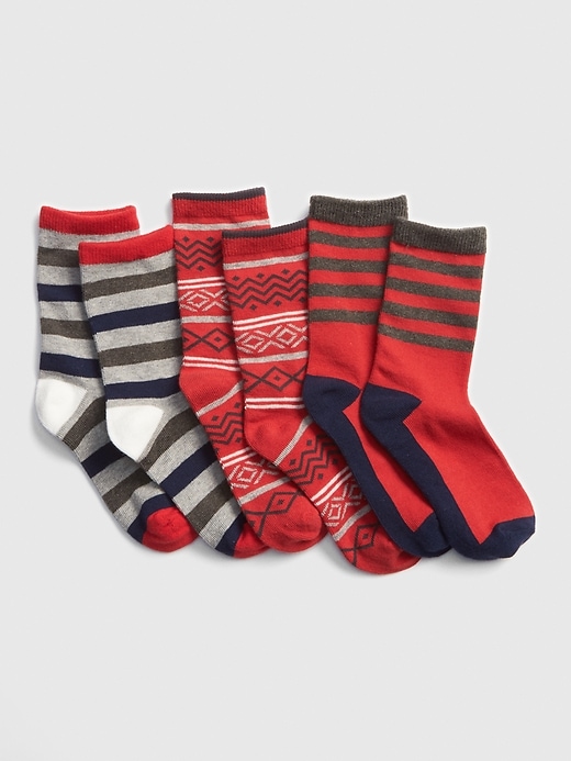 1 of 8 showing, with the color multi red of product Print Crew Socks (3-Pack)