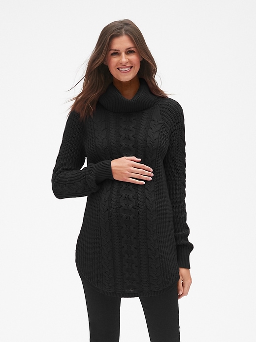 View large product image 1 of 1. Maternity Cable-Knit Turtleneck Pullover Sweater