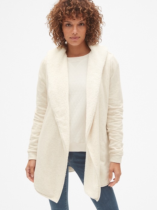 Image number 8 showing, Sherpa-Lined Hooded Wrap Cardigan Sweatshirt